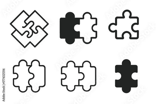 Collaborative Logo Designs. Workplace collaboration. Set Logo of Workplace collaboration: interlocking puzzle pieces. Icon set. harmonious logo variations of