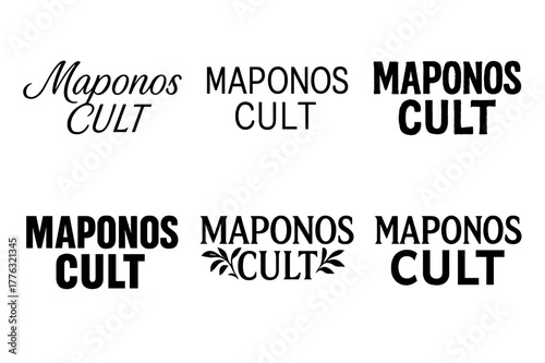 Maponos Lettering Variations. Maponos Cult. Set lettering. harmonious lettering variations of the same emblematic concept, each with different artistic