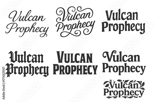 Vulcan Prophecy Designs. Vulcan Prophecy. Set lettering. harmonious lettering variations of the same emblematic concept, each with different artistic