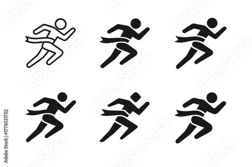 Victory Training Logos. Training for victory. Set Logo of Training for victory: athlete sprinting toward finish line. Icon set. harmonious logo variations of