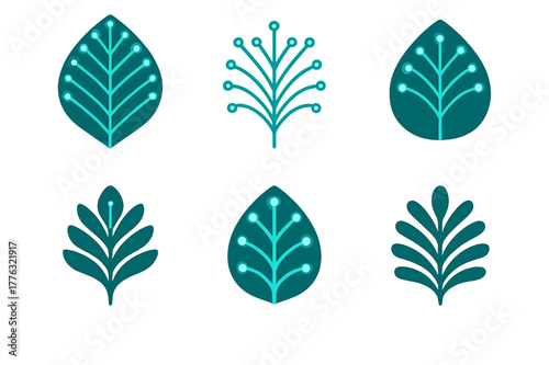Glowing Plant Logo Variations. Synthetic plants that glow in the dark. Set Logo of Synthetic plants that glow in the dark: fiber-optic palm leaf. Icon set.