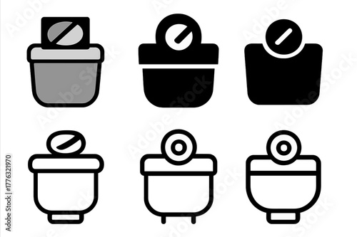 Toilet Installation Icons. Toilet installation guide. Icon set. Set Logo of toilet installation guide: cistern flush button. harmonious logo variations of the