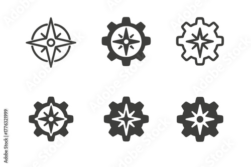 Career Development Icons. Creating an effective career development plan. Icon set. Set Logo of creating an effective career development plan: compass and gear