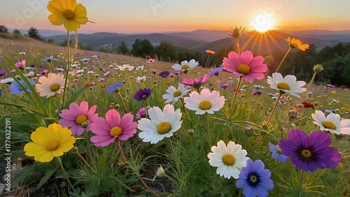 Close-Up Photographic Study of Blossoming Flora Found in a Grassy Field During the Early Hours of the