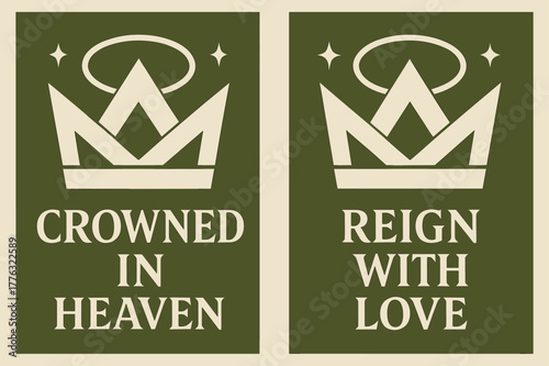Celestial Geometric Banners. Celestial Coronation. Two vertical A6 banners with safe margins, centered composition, no elements touching edges, geometric,