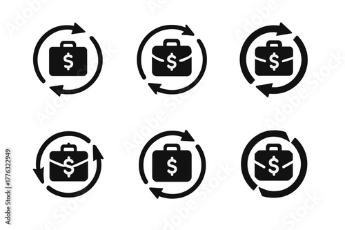 Tariff Negotiation Logos. tariff negotiations. Set Logo of tariff negotiations: arrows forming a circle around trade icons. Icon set. harmonious logo