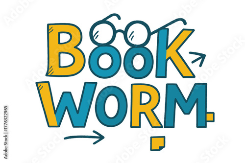 Bookworm Doodle Art. Bookworm Doodles ? Doodle / Sketch; playful hand-drawn letters with rough sketch outlines and arrows; casual offset stacking; colored