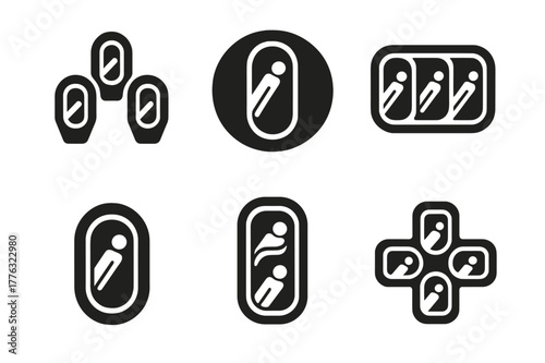 Futuristic Space Habitats. The future of space habitats and long-term space travel. Set Logo of cryosleep pod cluster: Abstract geometric, Symmetrical form,