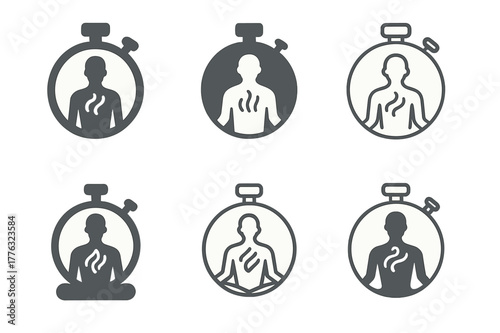 Mindfulness Logo Variations. A person practicing mindfulness and breathing exercises for self-improvement. Set Logo of A person practicing mindfulness and