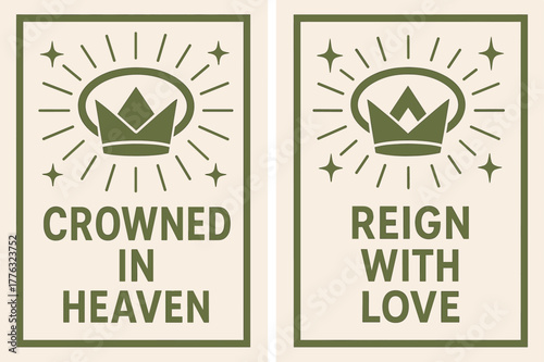 Celestial Coronation Banners. Celestial Coronation. Two vertical A6 banners with safe margins, centered composition, no elements touching edges, geometric,
