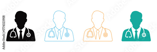 Versatile doctor icons in solid and outline designs provide clean, professional visuals for any medical or healthcare communication needs.