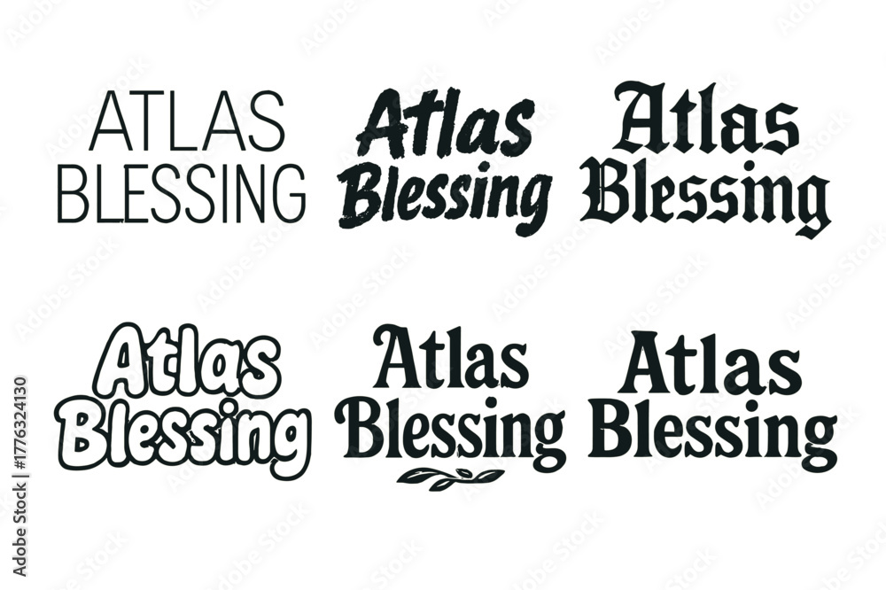 Obraz premium Artistic Lettering Grid. Atlas Blessing. Set lettering. harmonious lettering variations of the same emblematic concept, each with different artistic