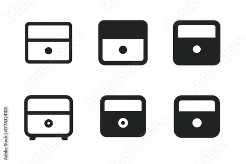 Cube Logo Variations. Side table drawer. Set Logo of side table drawer: compact storage cube with knob. Icon set. harmonious logo variations of the same