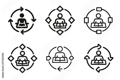 Differentiated Instruction Logos. Differentiated instruction. Icon set. Set Logo of Differentiated instruction: learning stations rotation icons. harmonious