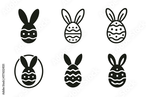 Easter Egg Logos. Decorating Easter eggs as a family. Icon set. Set Logo of decorating Easter eggs as a family: bunny ears and painted egg. harmonious logo