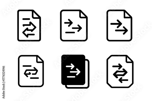 Language Translation Logos. language translation AI. Set Logo of language translation AI: document icon with arrows switching directions. Icon set. harmonious