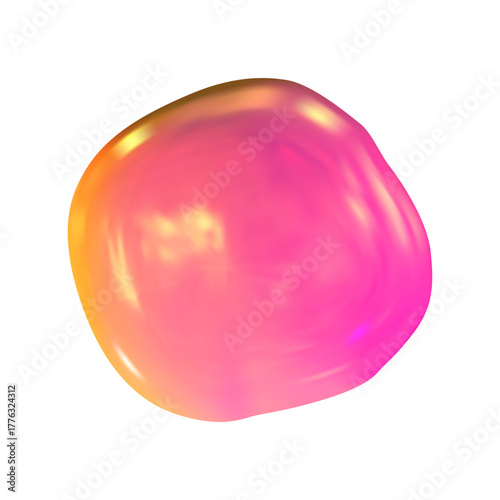 Abstract iridescent 3D blob with soft Y2K glow. Holographic highlights and metallic tones create a modern 3D y2k holographic blob.