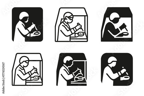 Laboratory Logo Variations. Laboratory assistants performing hands-on tasks. Set Logo of Laboratory assistants performing hands-on tasks: plating culture in