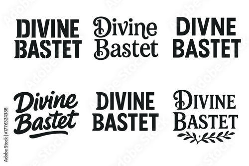 Divine Bastet Lettering. Divine Bastet. Set lettering. harmonious lettering variations of the same emblematic concept (Stencil-inspired urban lettering,