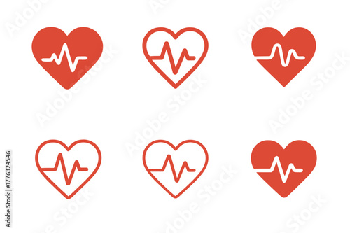 Heart Rate Emblems. Heart rate monitoring. Set Logo of Heart rate monitoring: pulse waveform within heart. harmonious logo variations of the same emblematic