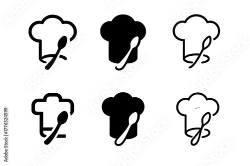 Culinary Logo Variations. A chef adding a drizzle of balsamic glaze over a dish of grilled vegetables. Set Logo of A chef adding a drizzle of balsamic glaze