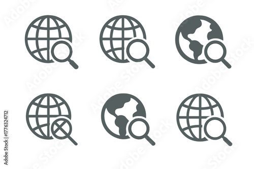Educational Trip Logos. Educational field trips and excursions. Set Logo of Educational field trips and excursions: globe and magnifying glass. Icon set.