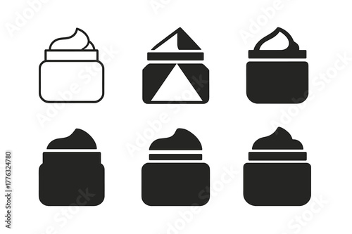 Hair Treatment Logos. Hair treatment mask. Set Logo of hair treatment mask: jar with creamy texture. Icon set. harmonious logo variations of the same