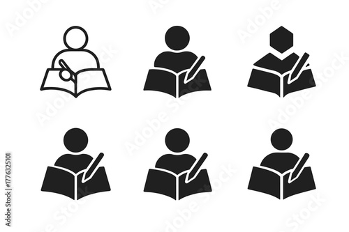 Journaling Logo Variations. A person journaling their thoughts and reflections for personal growth. Set Logo of A person journaling their thoughts