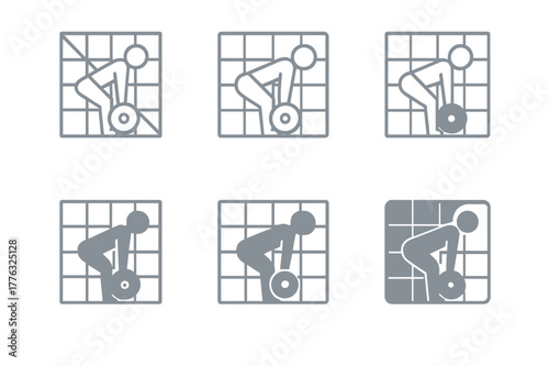 Exercise Logo Variations. Fitness coach demonstrating proper form for exercises like deadlifts. Set Logo of fitness coach demonstrating proper form for