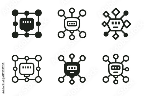 Renewable Energy Icons. renewable energy grids. Set Logo of renewable energy grids: smart meter with network nodes. Icon set. harmonious logo variations of the