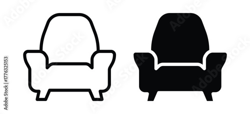 Minimalist Line Art of Classic Armchair Outline in Black and White Design