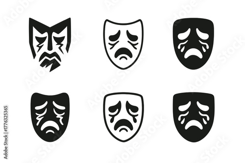 Fear Mask Logos. Fear mask. Set Logo of Fear mask: theatrical mask with tremor. harmonious logo variations of the same emblematic concept, each with different