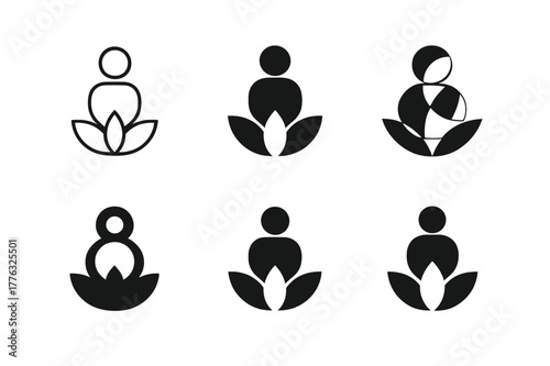 Mindful Logo Variations. Mindfulness in Design. Set Logo of Mindfulness in Design: balanced grid with whitespace. Icon set. harmonious logo variations of the