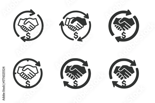 Tariff Negotiation Logos. tariff negotiations. Set Logo of tariff negotiations: arrows forming a circle around trade icons. Icon set. harmonious logo