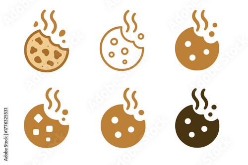 Cookie Logo Variations. Baking fresh cookies and enjoying the smell of them. Set Logo of Baking fresh cookies and enjoying the smell of them: bitten cookie