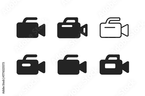 Vintage Camcorder Logos. Music video shoots and production. Set Logo of Music video shoots and production: vintage camcorder silhouette. Icon set. harmonious