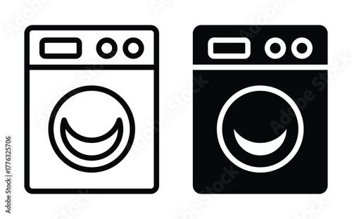 Black and White Washing Machine Icon Set for Modern Home Design