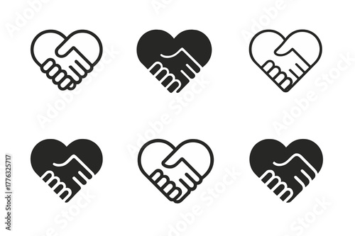 Empathy Connection Logos. Empathy in romantic relationships and building strong friendships. Set Logo of empathy and connection: handshake in heart frame. Icon