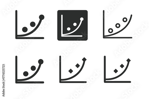 Retail Trend Logos. Retail trend graph. Set Logo of Retail trend graph: Price elasticity scatter plot. Icon set. harmonious logo variations of the same