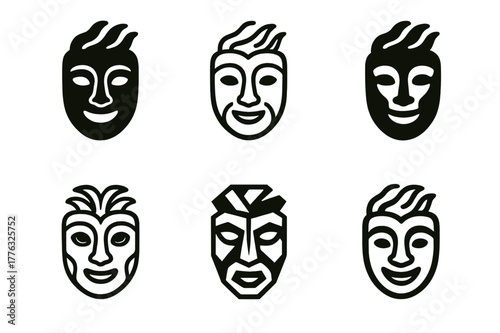 Heritage Tour Logos. Cultural heritage tours and indigenous experiences. Set Logo of Cultural heritage tours and indigenous experiences: storytelling mask