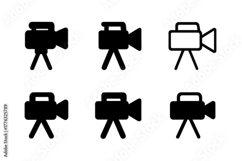 Vintage Camcorder Logos. Music video shoots and production. Set Logo of Music video shoots and production: vintage camcorder silhouette. Icon set. harmonious