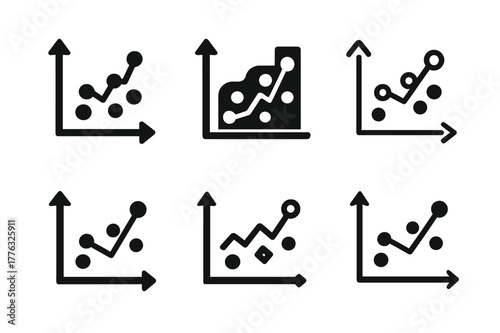 Retail Trend Logos. Retail trend graph. Set Logo of Retail trend graph: Price elasticity scatter plot. Icon set. harmonious logo variations of the same