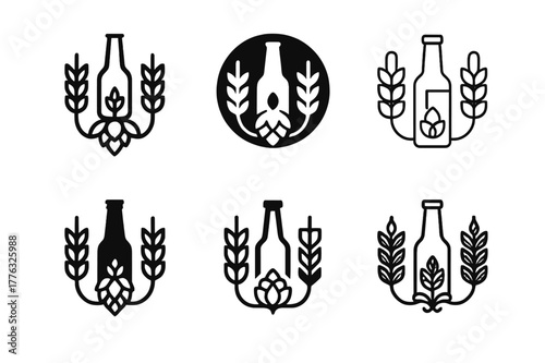 Craft Beer Logo Designs. Home-brewed beer making and bottle design. Set Logo of home-brewed beer making and bottle design: beer bottle. Icon set. harmonious