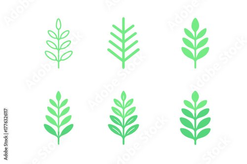Bioluminescent Plant Logos. Synthetic plants that glow in the dark. Set Logo of Synthetic plants that glow in the dark: bioluminescent fern frond. Icon set.