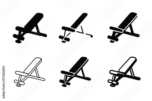 Adaptive Fitness Logos. Adaptive fitness and exercise routines. Icon set. Set Logo of adaptive fitness and exercise routines: adjustable workout bench.