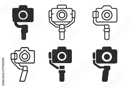 Digital Camera Logos. Digital cameras. Set Logo of Digital cameras: camera on -axis gimbal stabilizer. Icon set. harmonious logo variations of the same