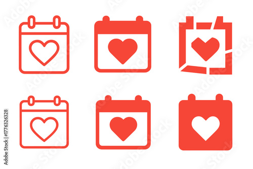 Valentine's Icon Logos. Valentine?s Day celebrations and gifts. Set Logo of Valentine?s Day celebrations and gifts: calendar date marked with heart. Icon set.