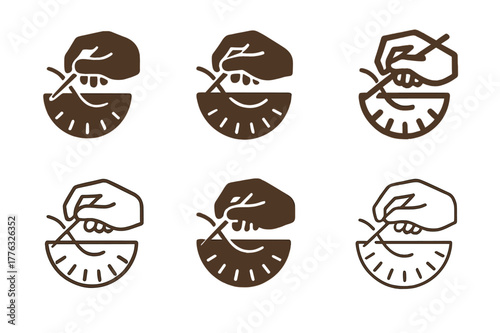 Relaxation Craft Logos. Traditional forms of relaxation like knitting or sewing. Set Logo of Traditional forms of relaxation like knitting or sewing: hand