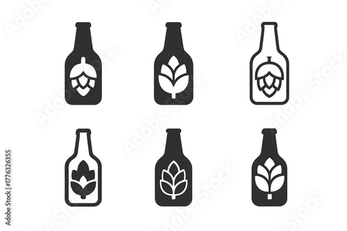 Craft Beer Logo Variations. Home-brewed beer making and bottle design. Set Logo of home-brewed beer making and bottle design: hop cone. Icon set. harmonious