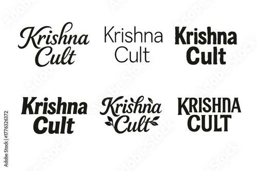 Krishna Lettering Variations. Krishna Cult. Set lettering. harmonious lettering variations of the same emblematic concept, each with different artistic